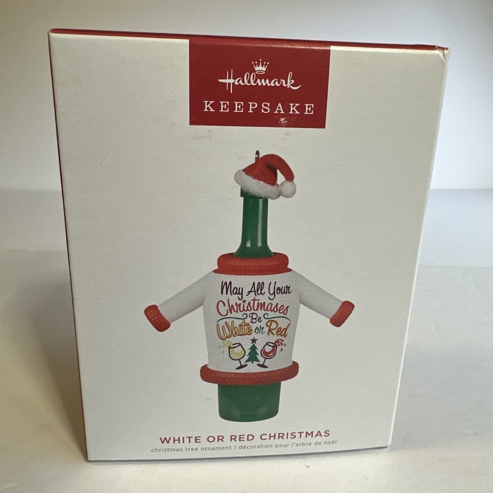 Hallmark White or Red Christmas Wine Bottle with Sweater Keepsake Ornament 2022